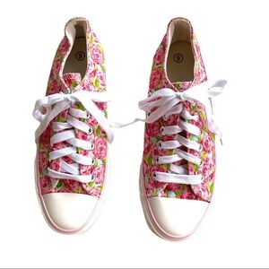 Lilly Pulitzer Style Sneakers w/ Pink Green Roses HPFI - 6